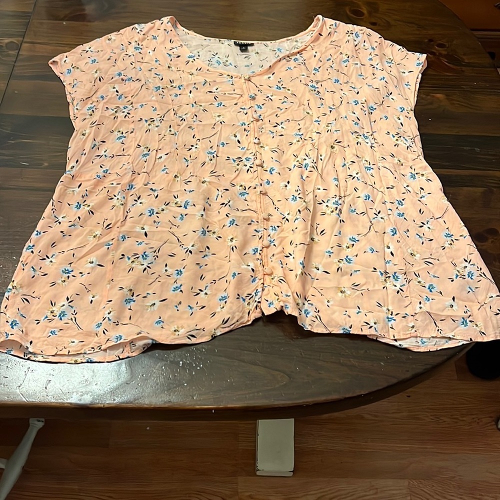 Torrid - Peach Floral Challis Button Fit & Flare Blouse